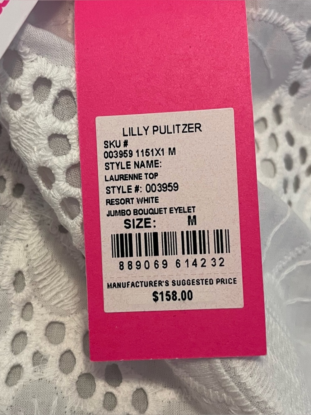 NWT Lily Pulitzer Laurenne White Eyelet Off-Shoulder Women's Top Medium Preppy - Picture 4 of 6